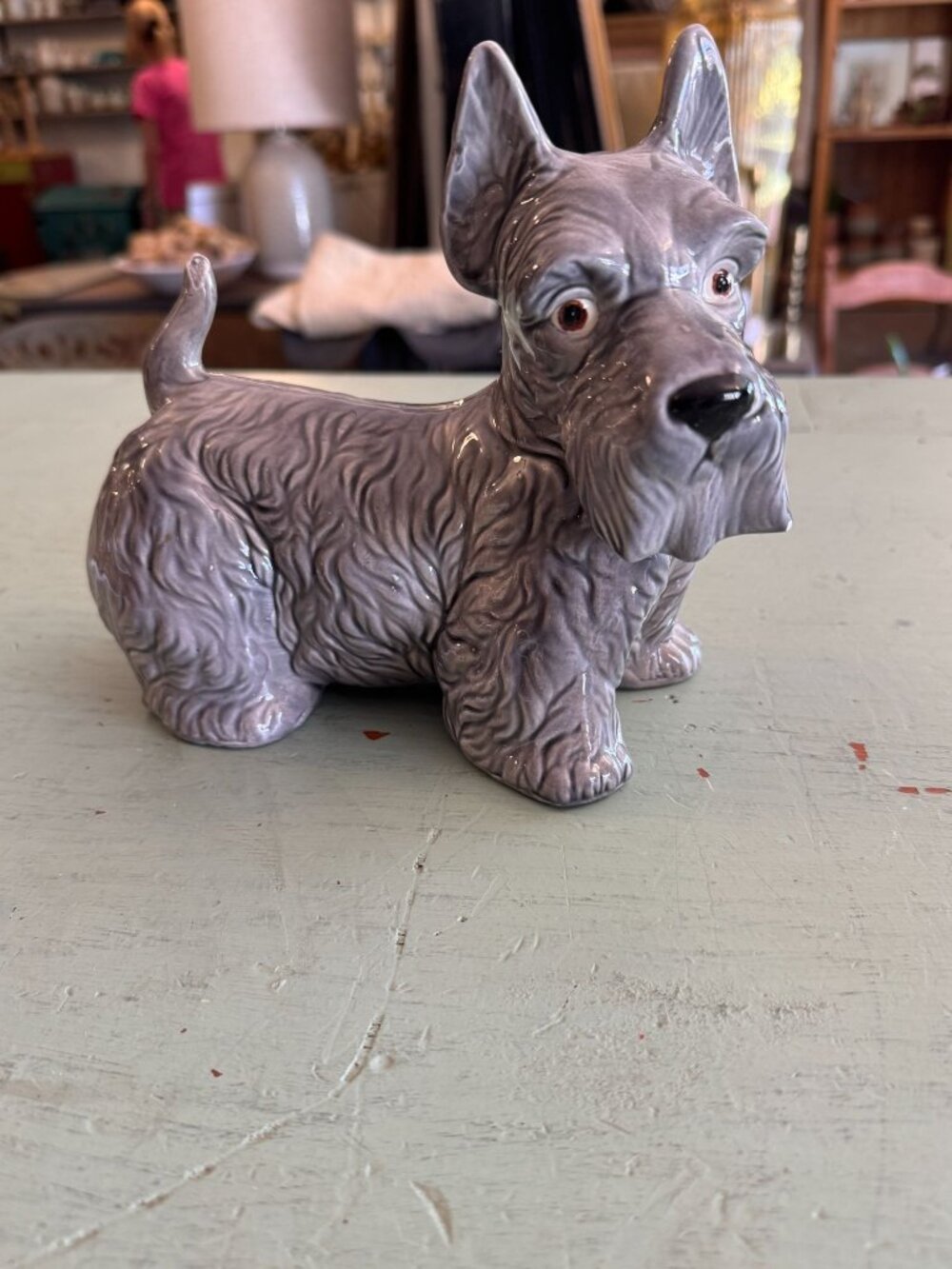 Scottish Terrier Ceramic Figurine Gray Glazed Detailed Decorative Collectible Do